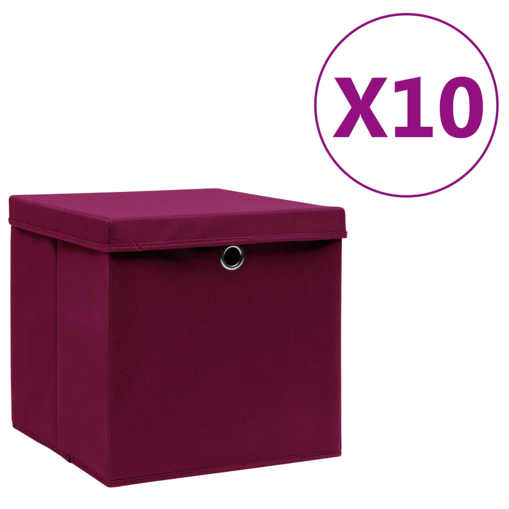 Aufbewahrungsboxen mit Deckeln 10 Stk. 28x28x28 cm Dunkelrot