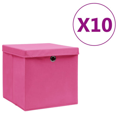 Aufbewahrungsboxen mit Deckeln 10 Stk. 28x28x28 cm Rosa