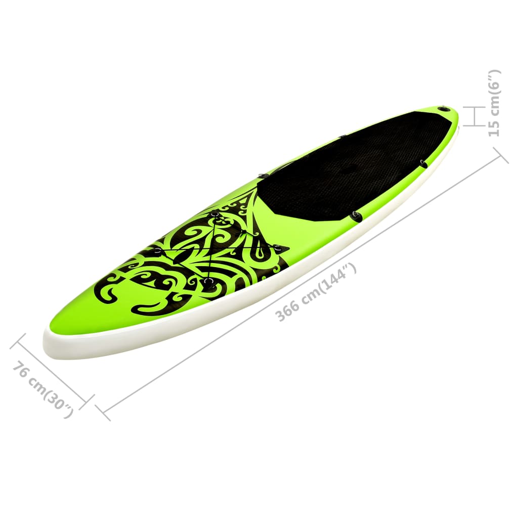 Aufblasbares Stand Up Paddle Board Set 366x76x15 cm Grün