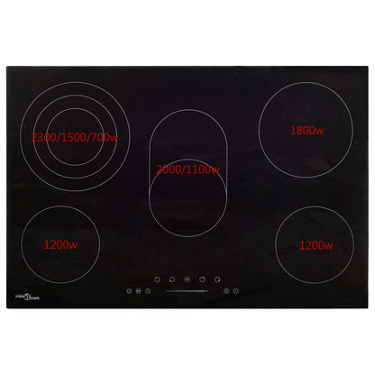 Glaskeramik-Kochfeld mit 5 Platten Touch Control 90cm cm 8500 W