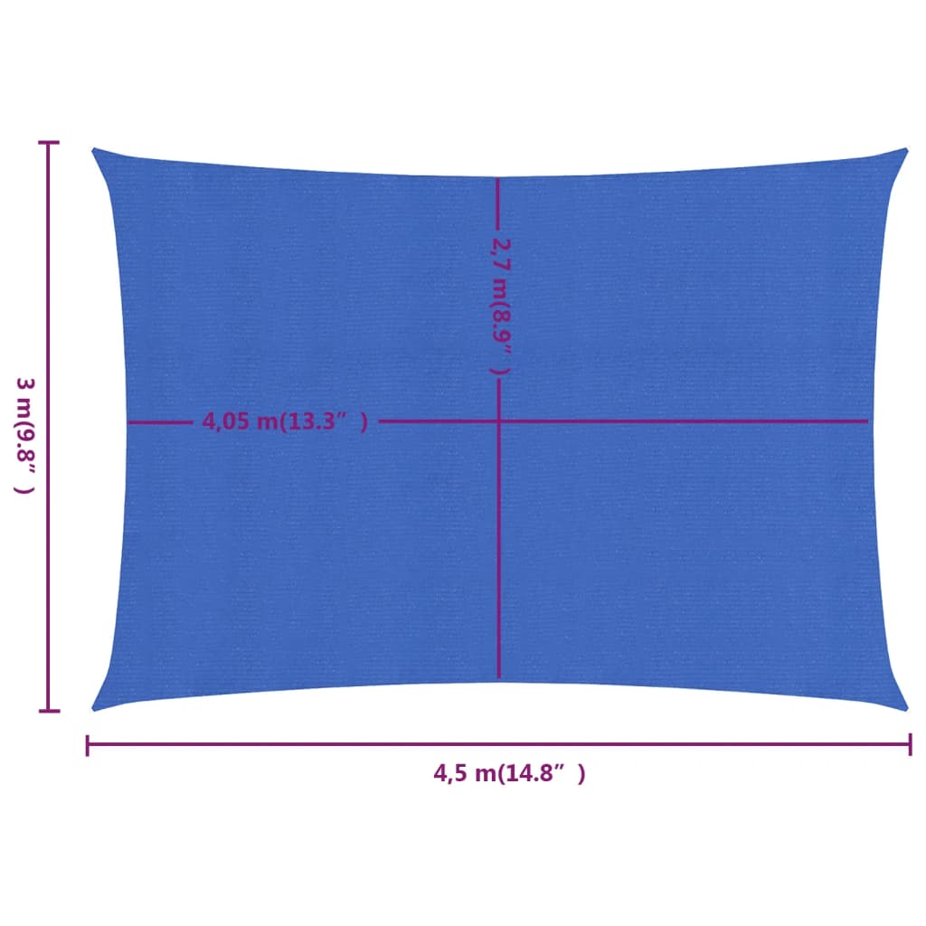 Sonnensegel 160 g/m² Rechteckig Blau 3x4,5 m HDPE