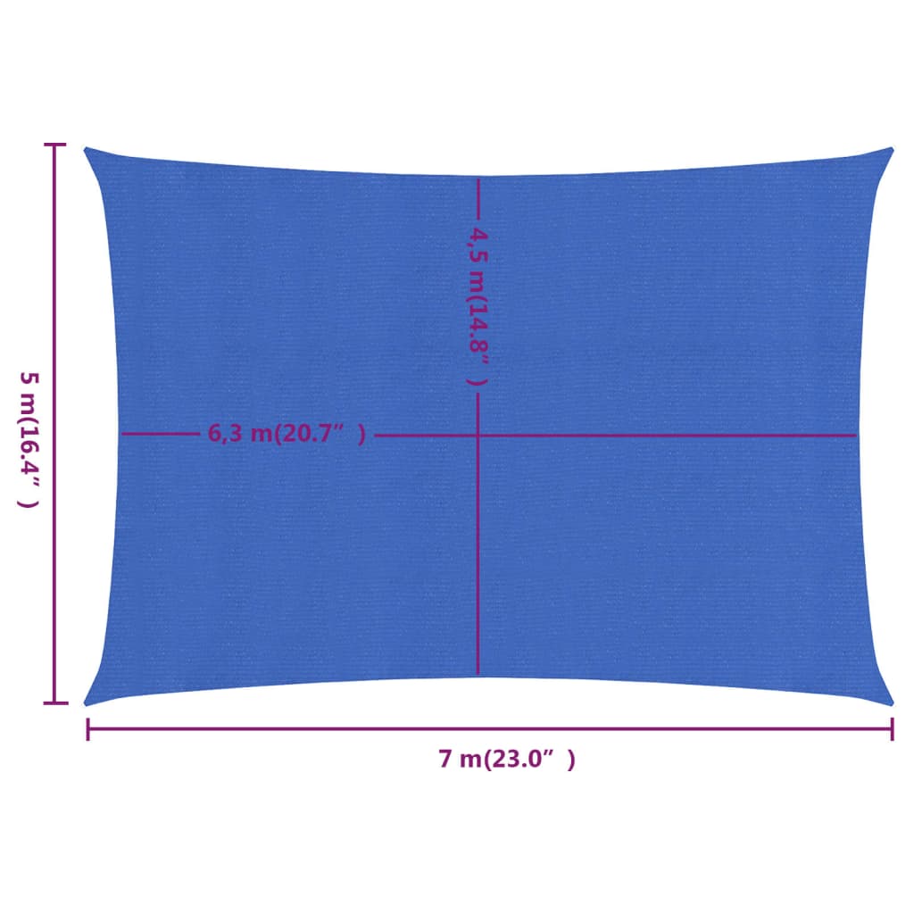 Sonnensegel 160 g/m² Rechteckig Blau 5x7 m HDPE