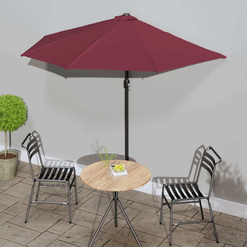 Balkon-Sonnenschirm Alu-Mast Bordeauxrot 270x144x222cm Halbrund