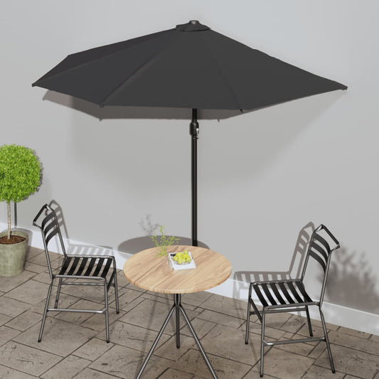 Balkon-Sonnenschirm Alu-Mast Schwarz 270x144x222cm Halbrund