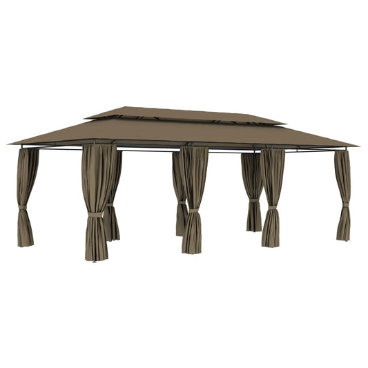 Pavillon mit Vorhängen 600x298x270 cm Taupe 180 g/m²