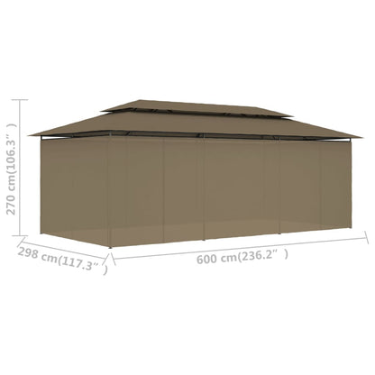 Pavillon mit Vorhängen 600x298x270 cm Taupe 180 g/m²