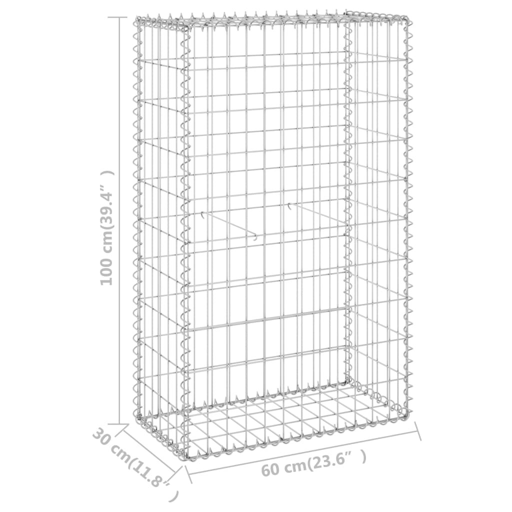 Gabionenwand mit Abdeckung Verzinkter Stahl 60x30x100 cm