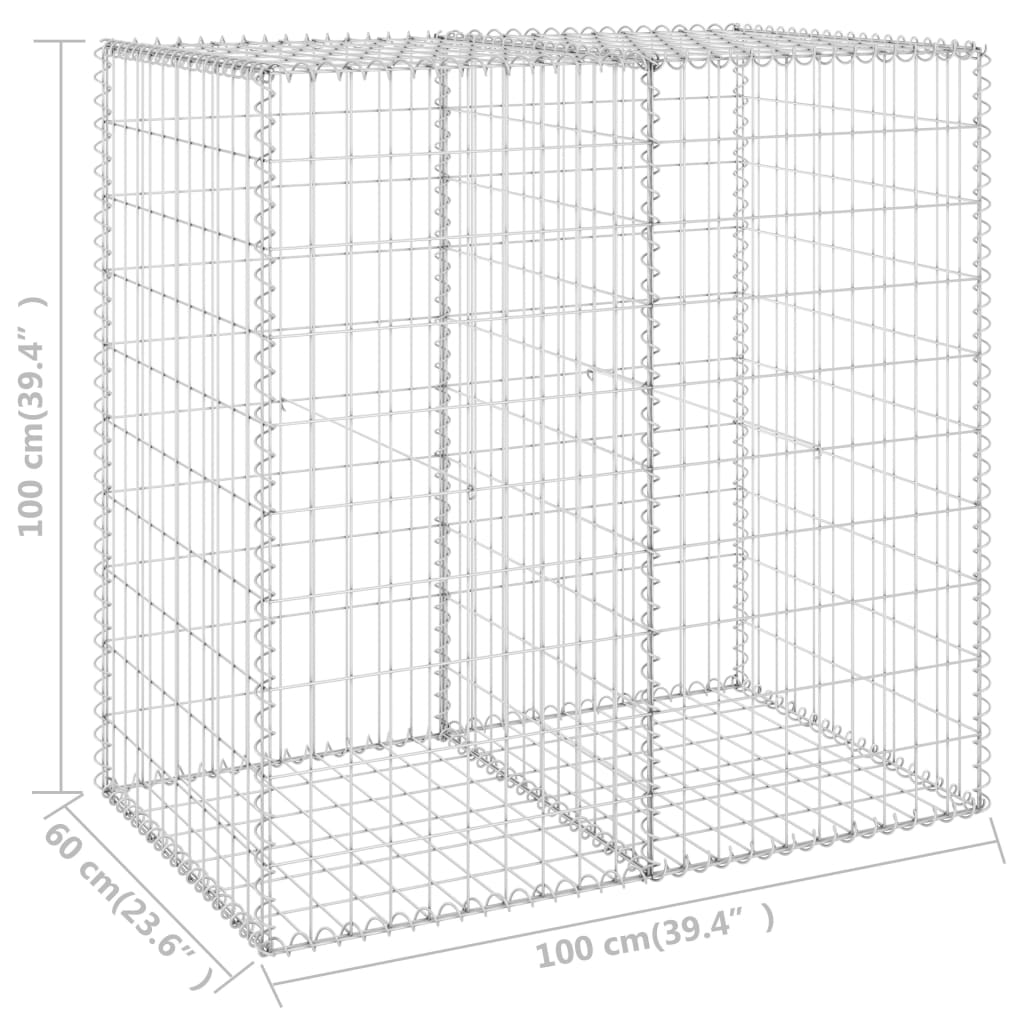 Gabionenwand mit Abdeckung Verzinkter Stahl 100x60x100 cm