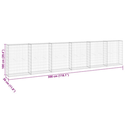 Gabionenwand mit Abdeckung Verzinkter Stahl 300x30x100 cm