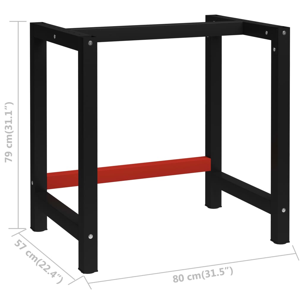 Werkbankgestell Metall 80x57x79 cm Schwarz und Rot