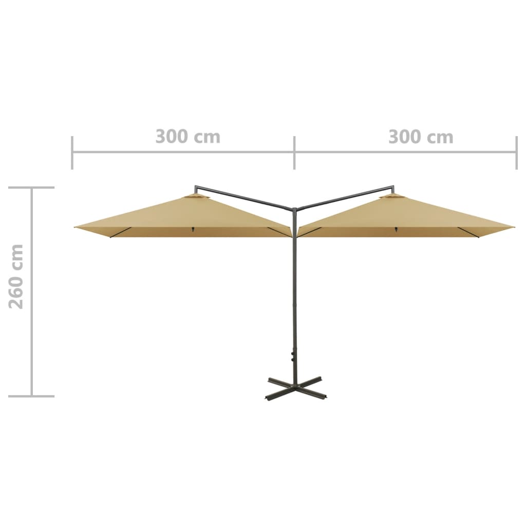 Doppel-Sonnenschirm mit Stahlmast Taupe 600x300 cm