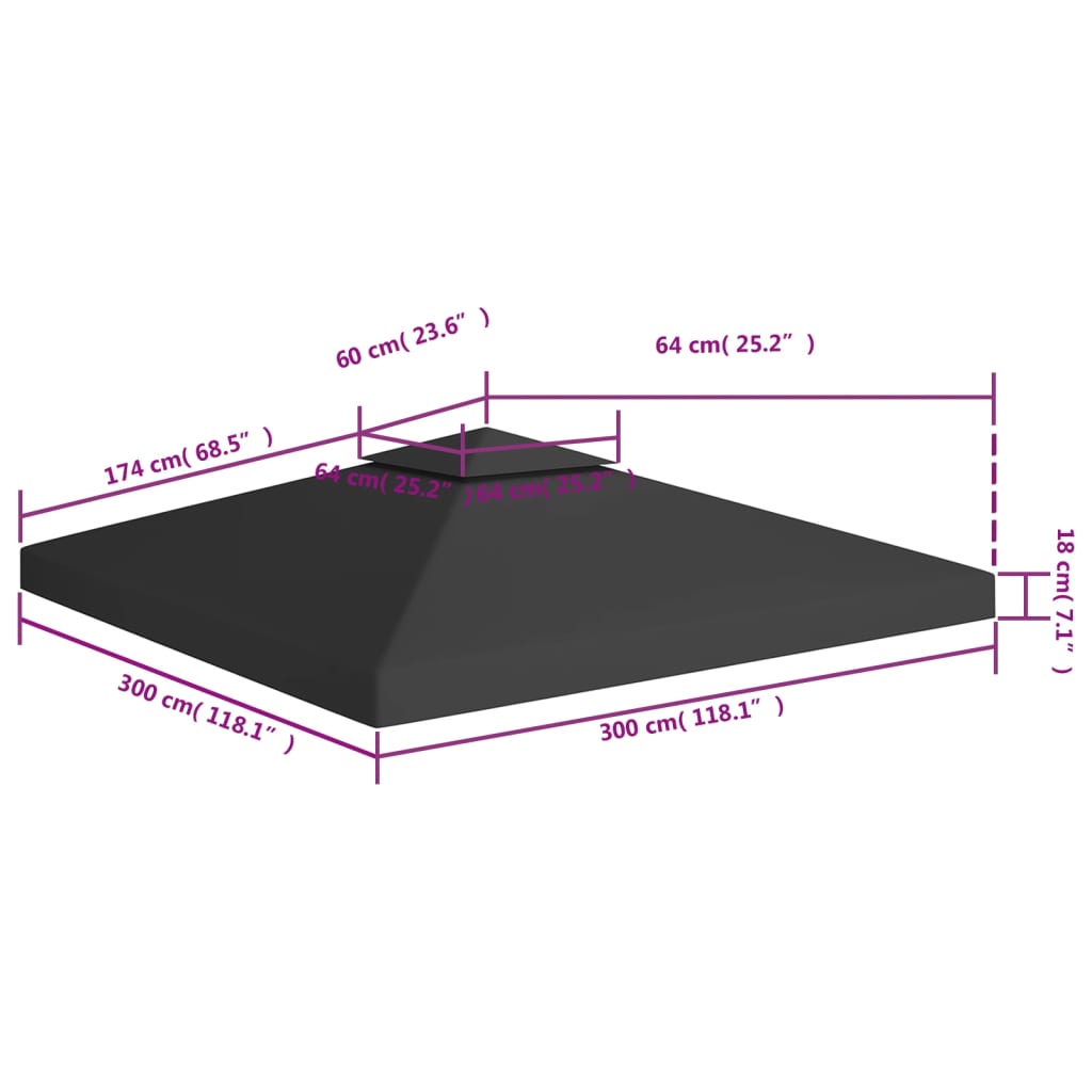 Pavillon-Dachplane mit Kaminabzug 310 g/m² 3x3 m Schwarz