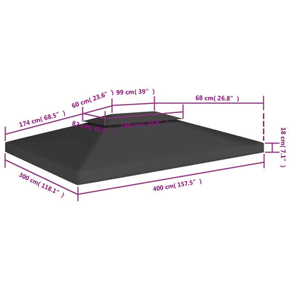 Pavillon-Dachplane mit Kaminabzug 310 g/m² 4x3 m Schwarz