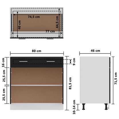 Schubunterschrank Schwarz 80x46x81,5 cm Holzwerkstoff