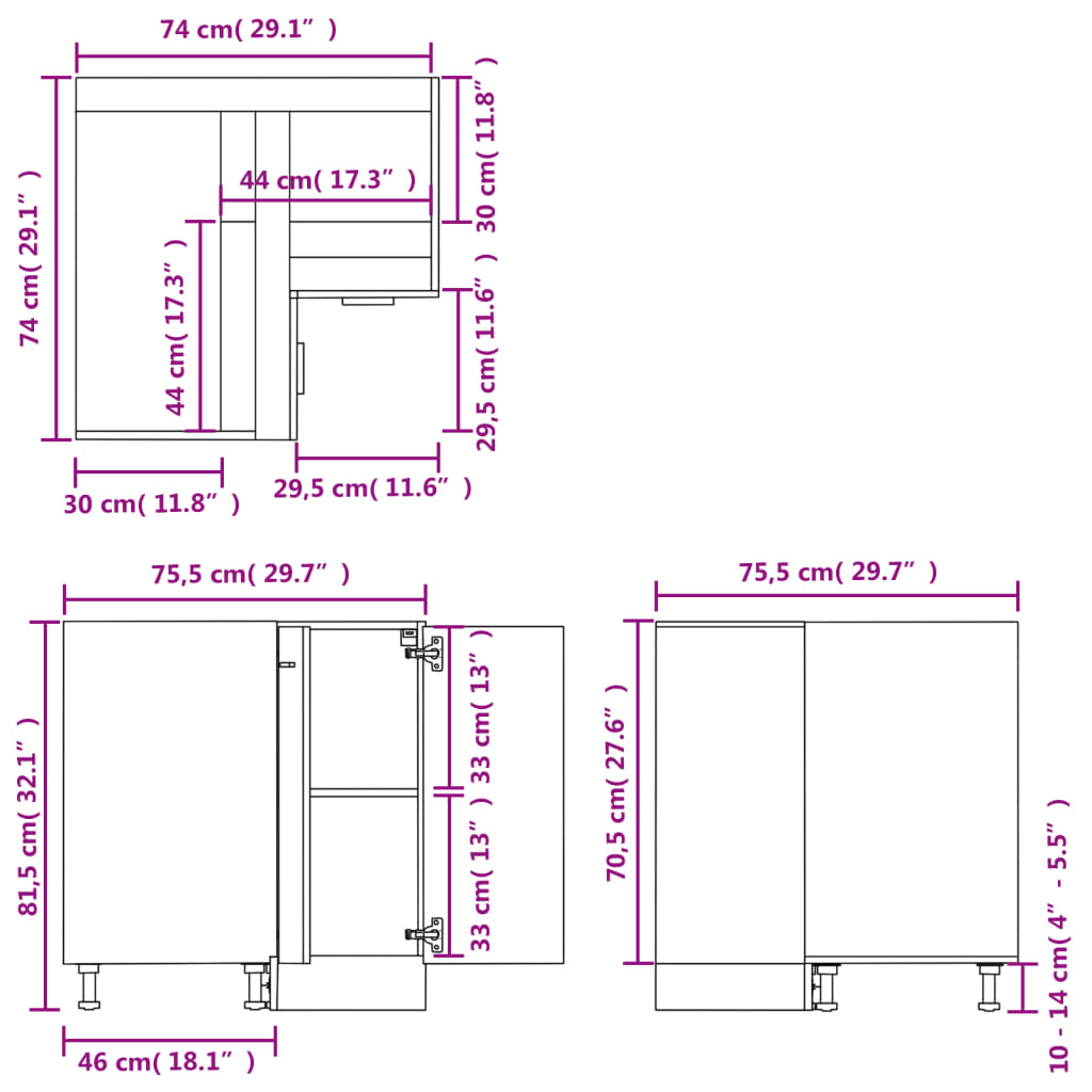 Eckunterschrank Sonoma-Eiche 75,5x75,5x81,5 cm Holzwerkstoff