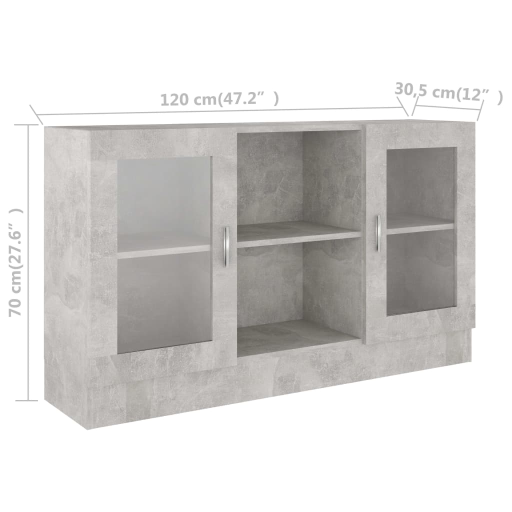 Vitrinenschrank Betongrau 120x30,5x70 cm Holzwerkstoff