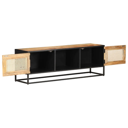 TV-Schrank 120x30x40 cm Raues Mangoholz und Wiener Geflecht