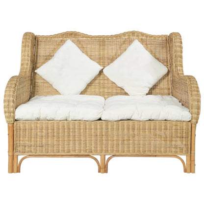 2-Sitzer-Sofa Natur Rattan und Leinen