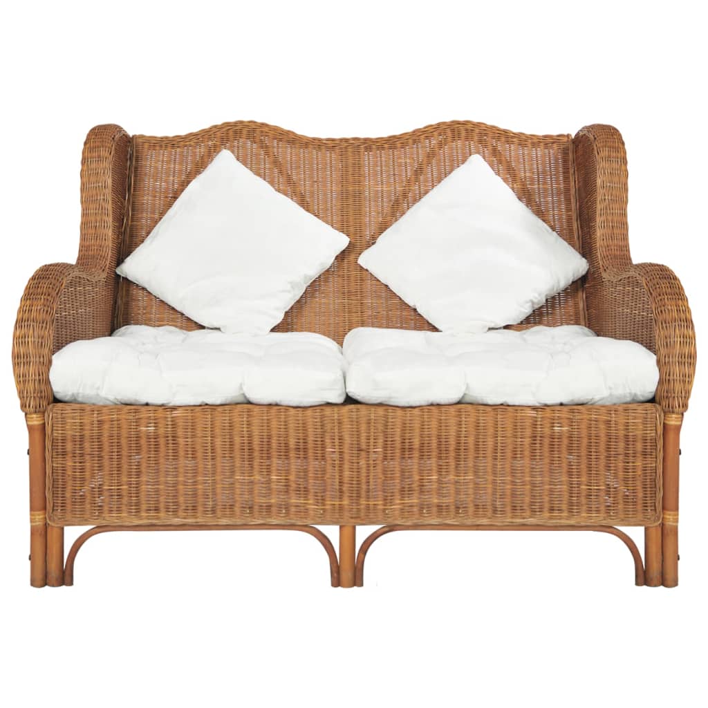 2-Sitzer-Sofa Hellbraun Natur Rattan und Leinen