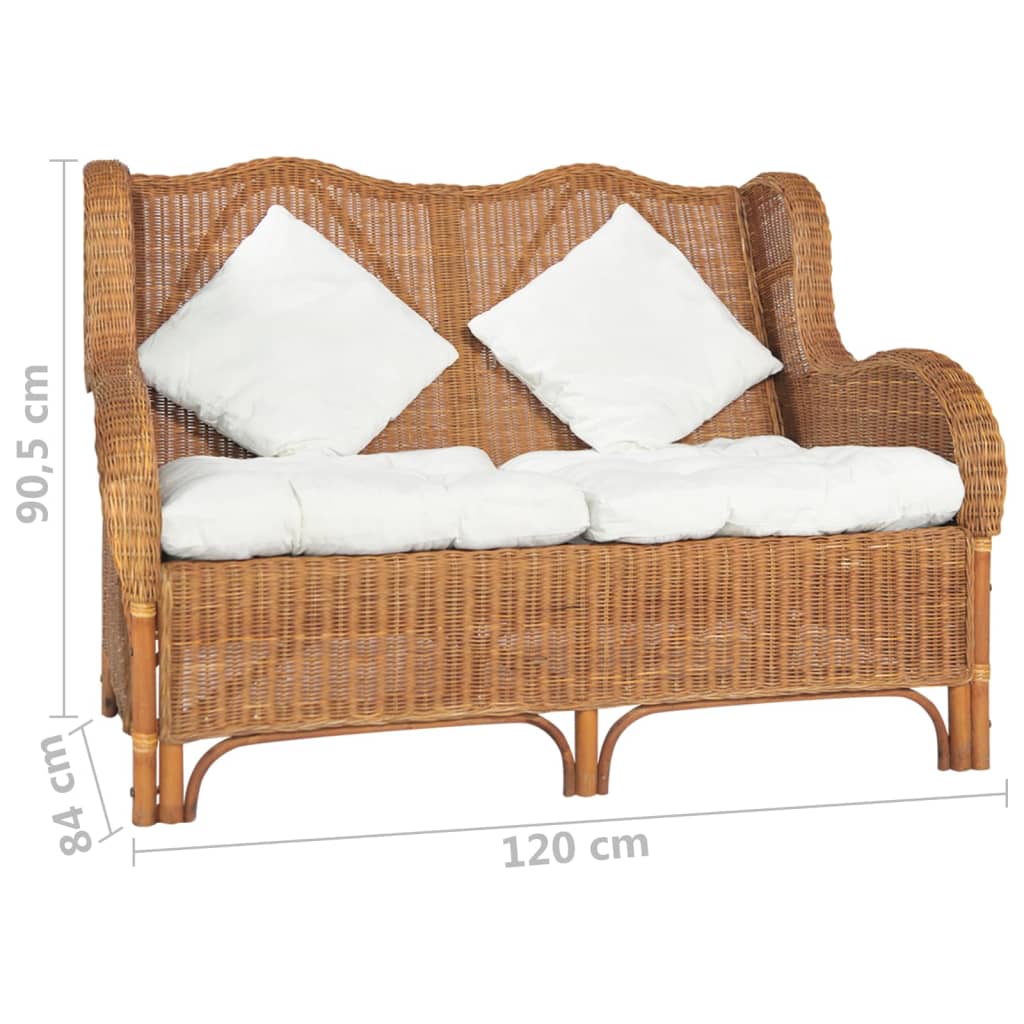 2-Sitzer-Sofa Hellbraun Natur Rattan und Leinen