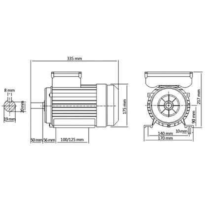 Einphasen-Elektromotor Aluminium 1,5 kW 2 PS 2-polig 2800 U/min