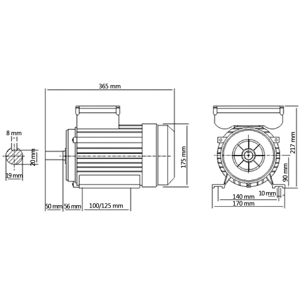 Einphasen-Elektromotor Aluminium 2,2 kW 3 PS 2-polig 2800 U/min