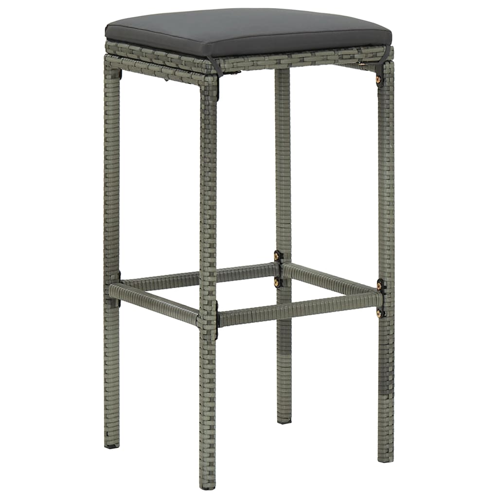 Barhocker mit Kissen 3 Stk. Grau Poly Rattan