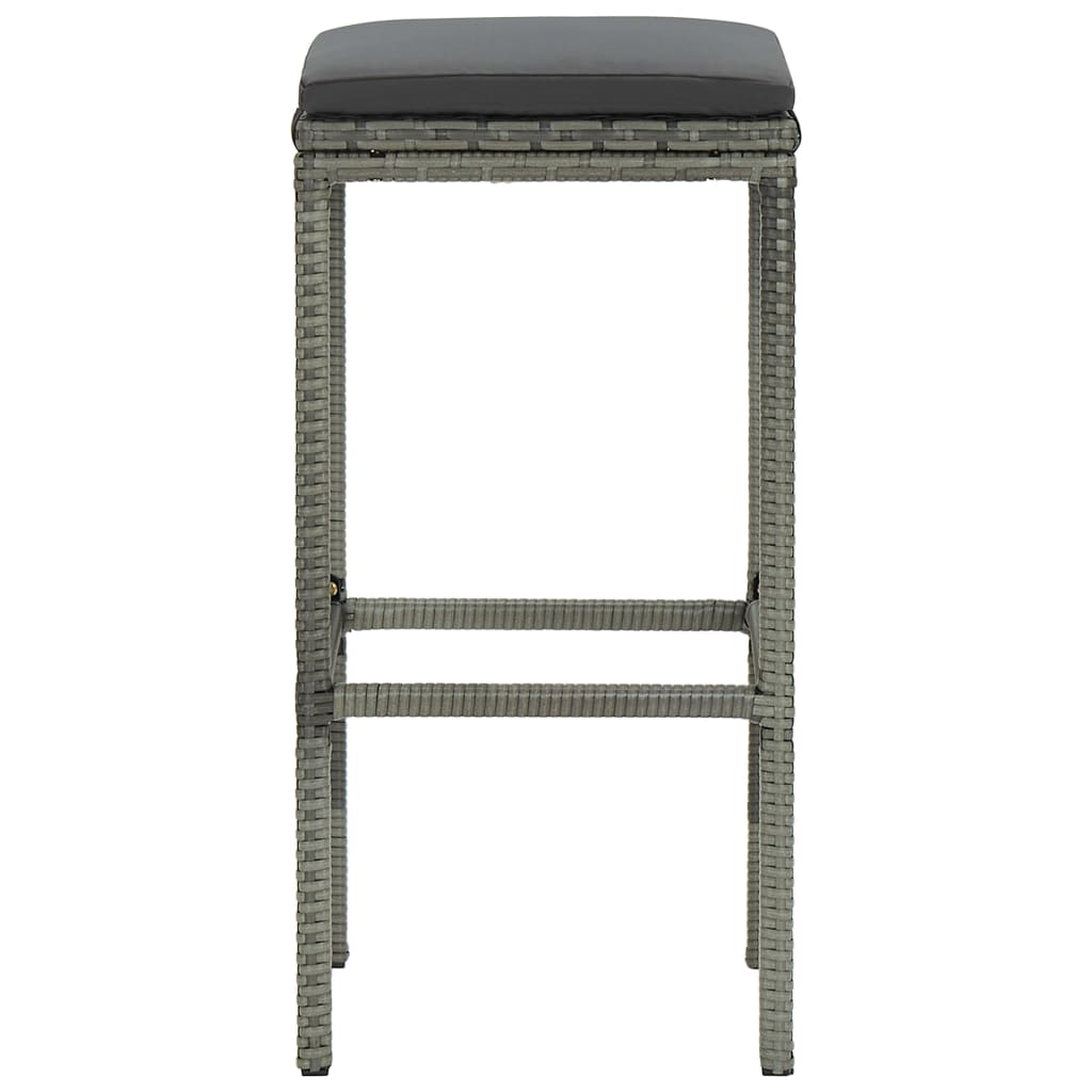 Barhocker mit Kissen 3 Stk. Grau Poly Rattan