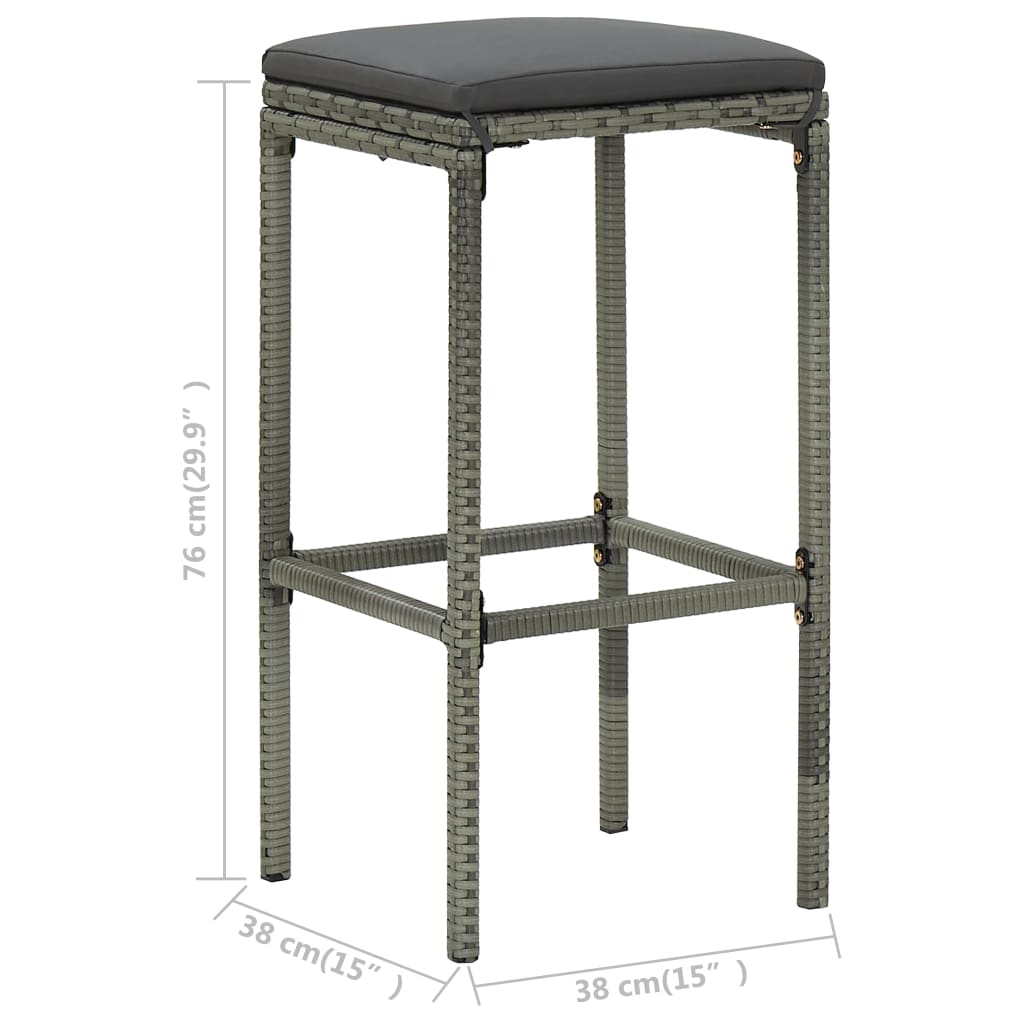 Barhocker mit Kissen 3 Stk. Grau Poly Rattan