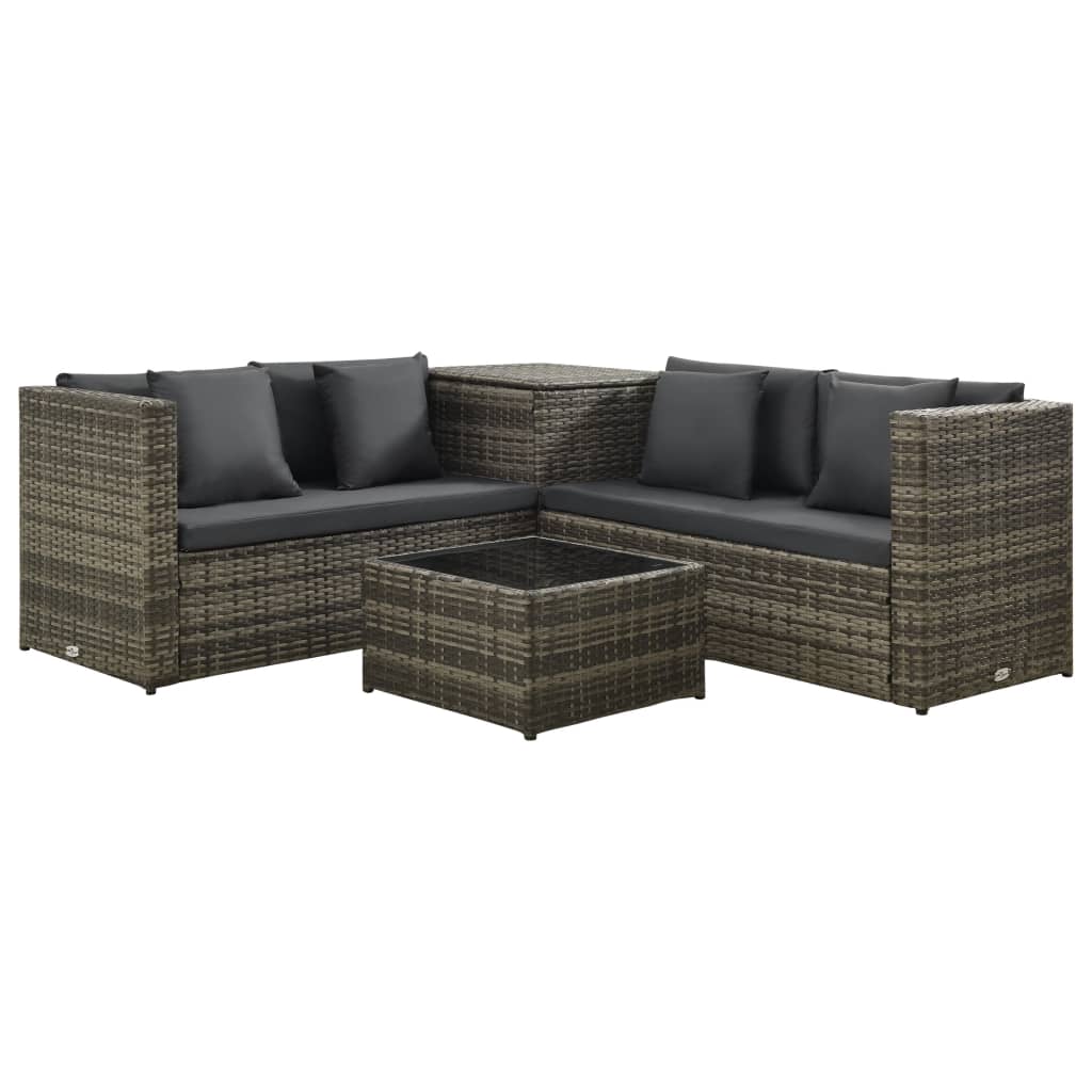 4-tlg. Garten-Lounge-Set mit Kissen Poly Rattan Grau