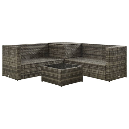 4-tlg. Garten-Lounge-Set mit Kissen Poly Rattan Grau