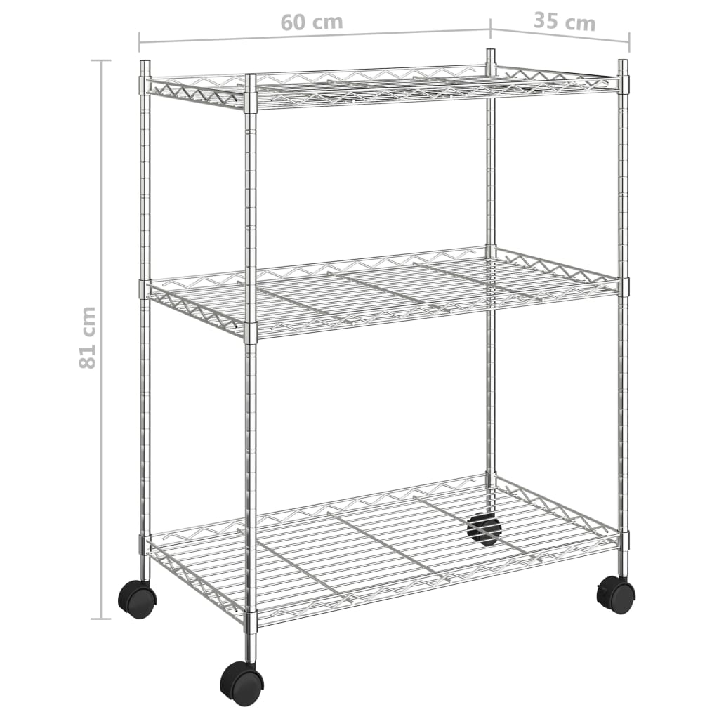 Lagerregal mit 3 Böden und Rollen 60x35x81 cm Verchromt 150 kg