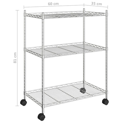 Lagerregal mit 3 Böden und Rollen 60x35x81 cm Verchromt 150 kg