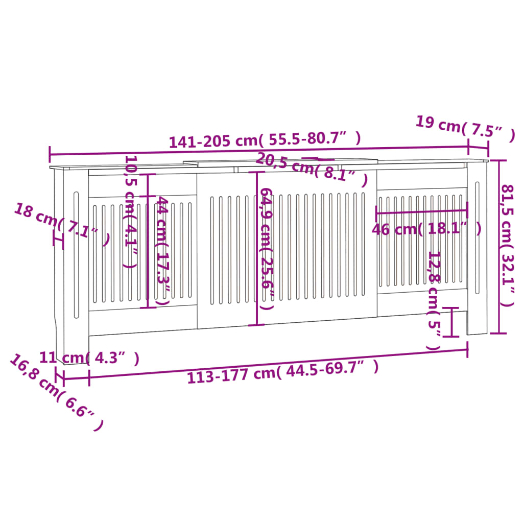 MDF Heizkörperverkleidung Weiß 205 cm