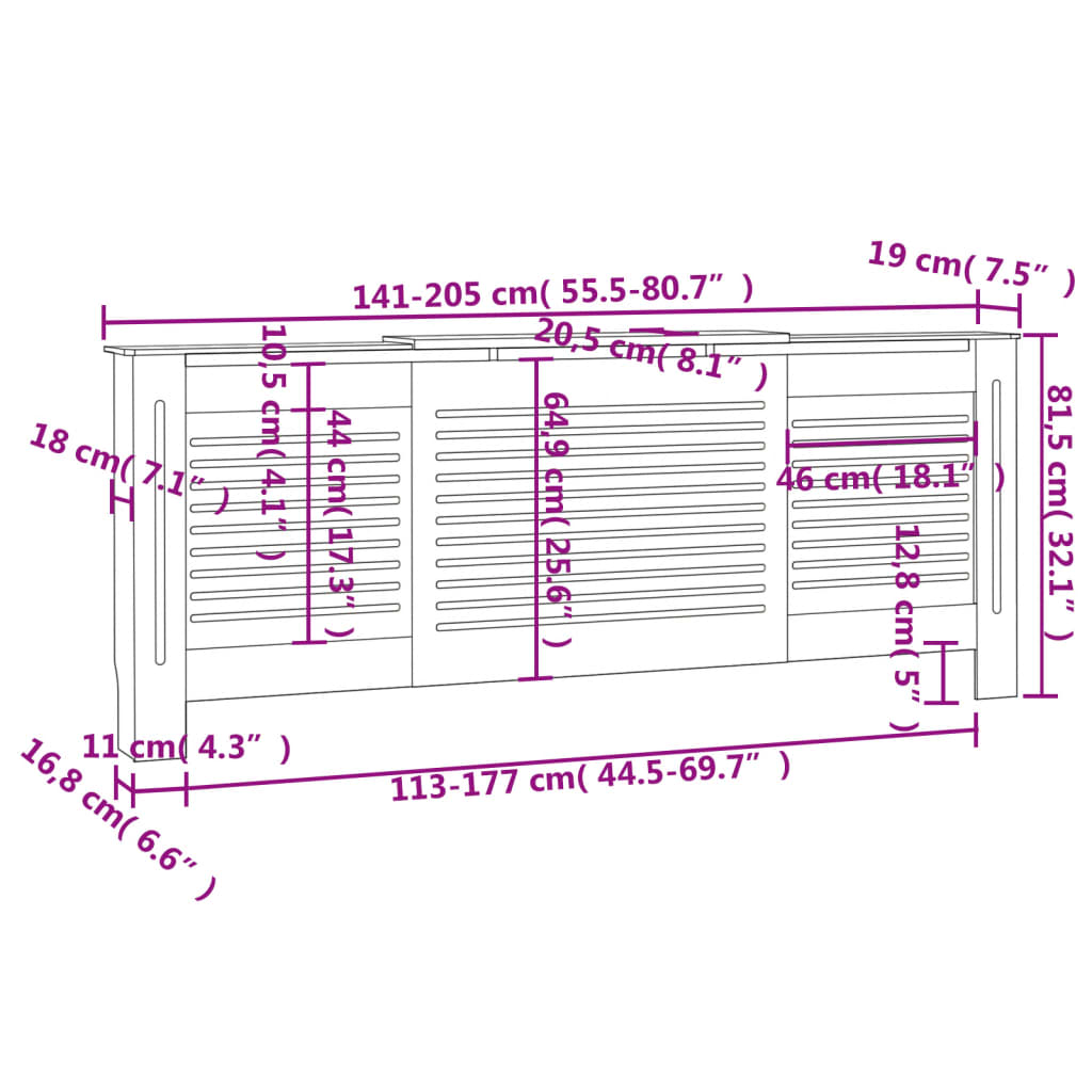 MDF Heizkörperverkleidung Schwarz 205 cm