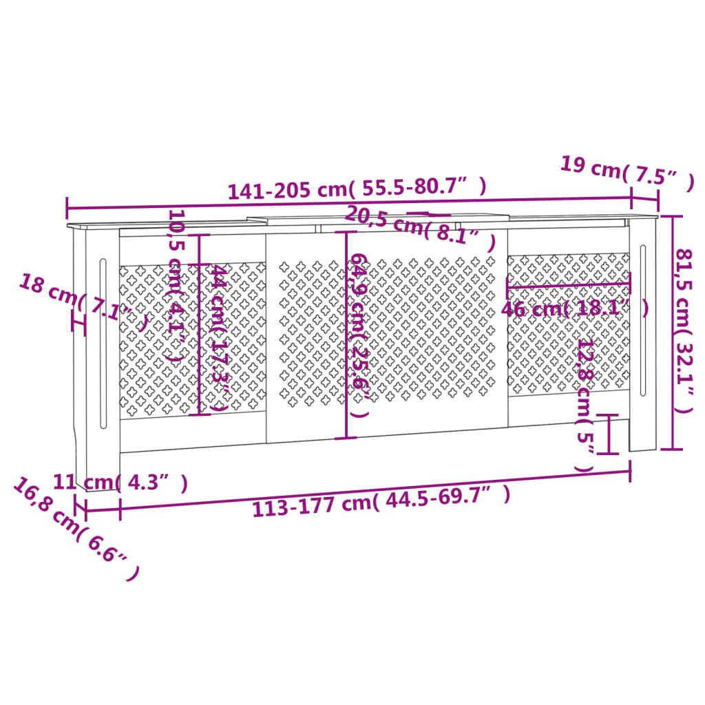 MDF Heizkörperverkleidung Schwarz 205 cm