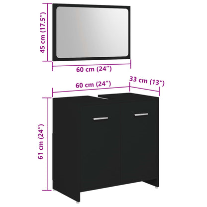 3-tlg. Badmöbel-Set Schwarz Holzwerkstoff