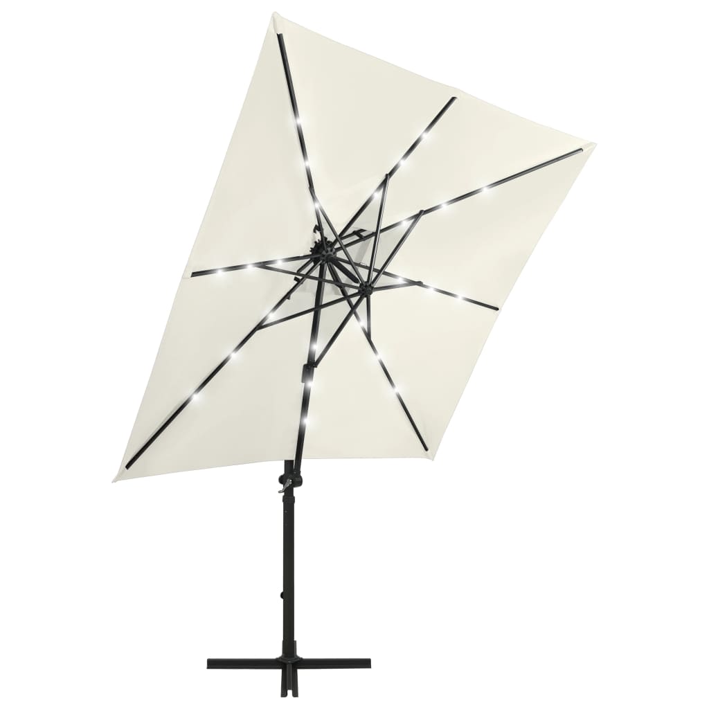 Ampelschirm mit Mast und LED-Beleuchtung Sand 250 cm