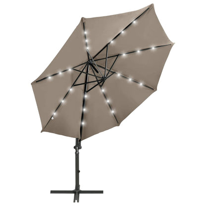 Ampelschirm mit Mast und LED-Beleuchtung Taupe 300 cm