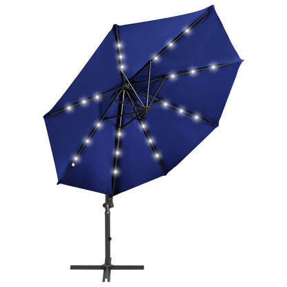 Ampelschirm mit Mast und LED-Beleuchtung Azurblau 300 cm