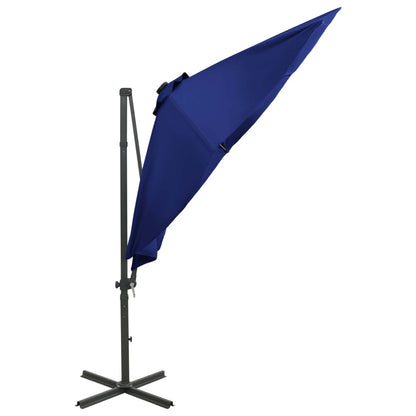 Ampelschirm mit Mast und LED-Beleuchtung Azurblau 300 cm