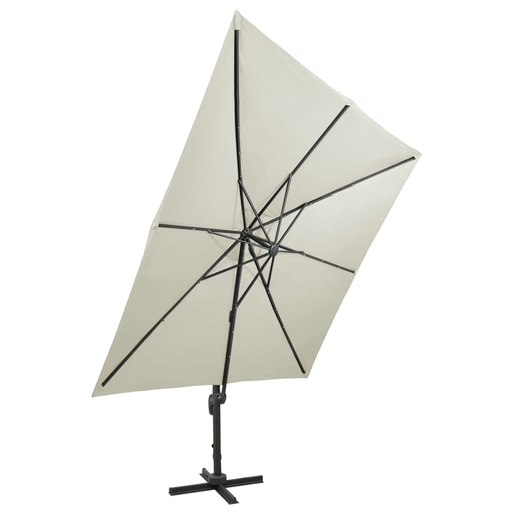 Ampelschirm mit Mast und LED Sandfarben 300 cm