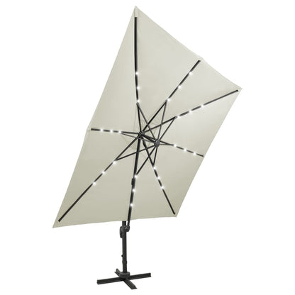 Ampelschirm mit Mast und LED Sandfarben 300 cm