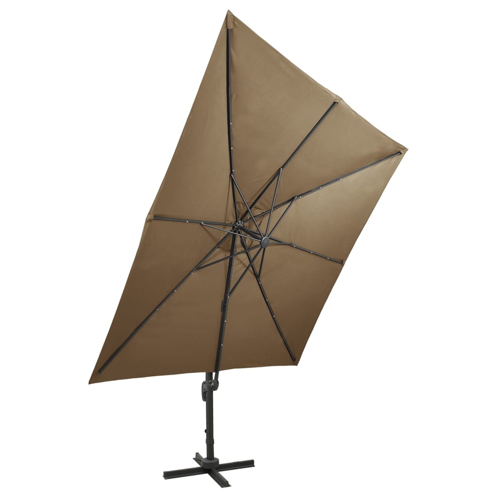 Ampelschirm mit Mast und LED Taupe 300 cm