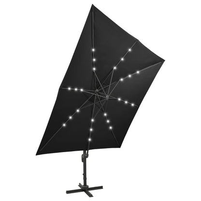 Ampelschirm mit Mast und LED Schwarz 300 cm