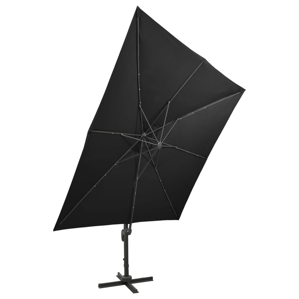 Ampelschirm mit Mast und LED Schwarz 300 cm