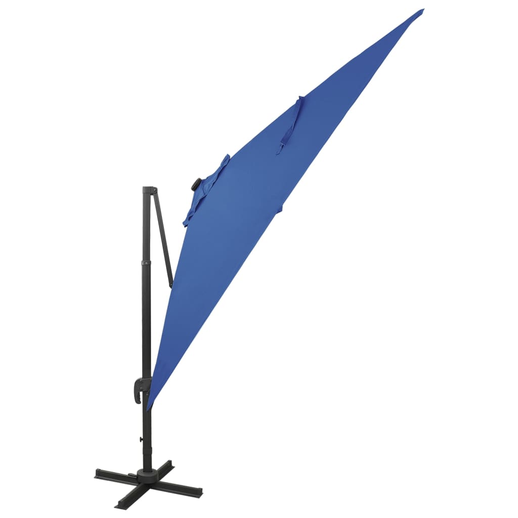 Ampelschirm mit Mast und LED Azurblau 300 cm