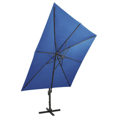 Ampelschirm mit Mast und LED Azurblau 300 cm