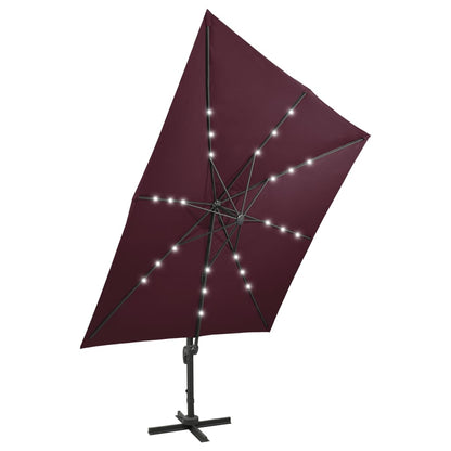 Ampelschirm mit Mast und LED Bordeauxrot 300 cm