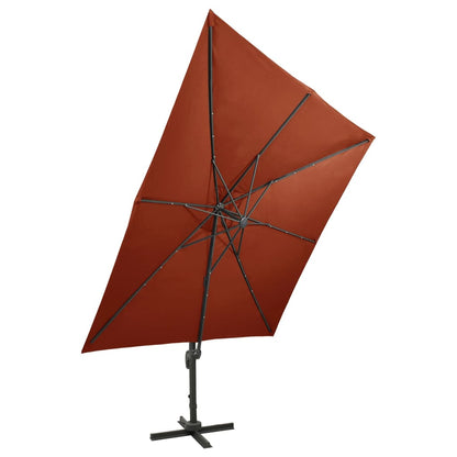 Ampelschirm mit Mast und LED Terracotta-Rot 300 cm